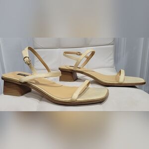Nine West Strappy Block Heels In Natural Raffia